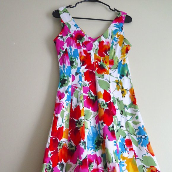 🔥CLEARANCE🔥 Ralph Lauren Bright Floral Sleeveless A-Line Dress Size 4 - Picture 3 of 8